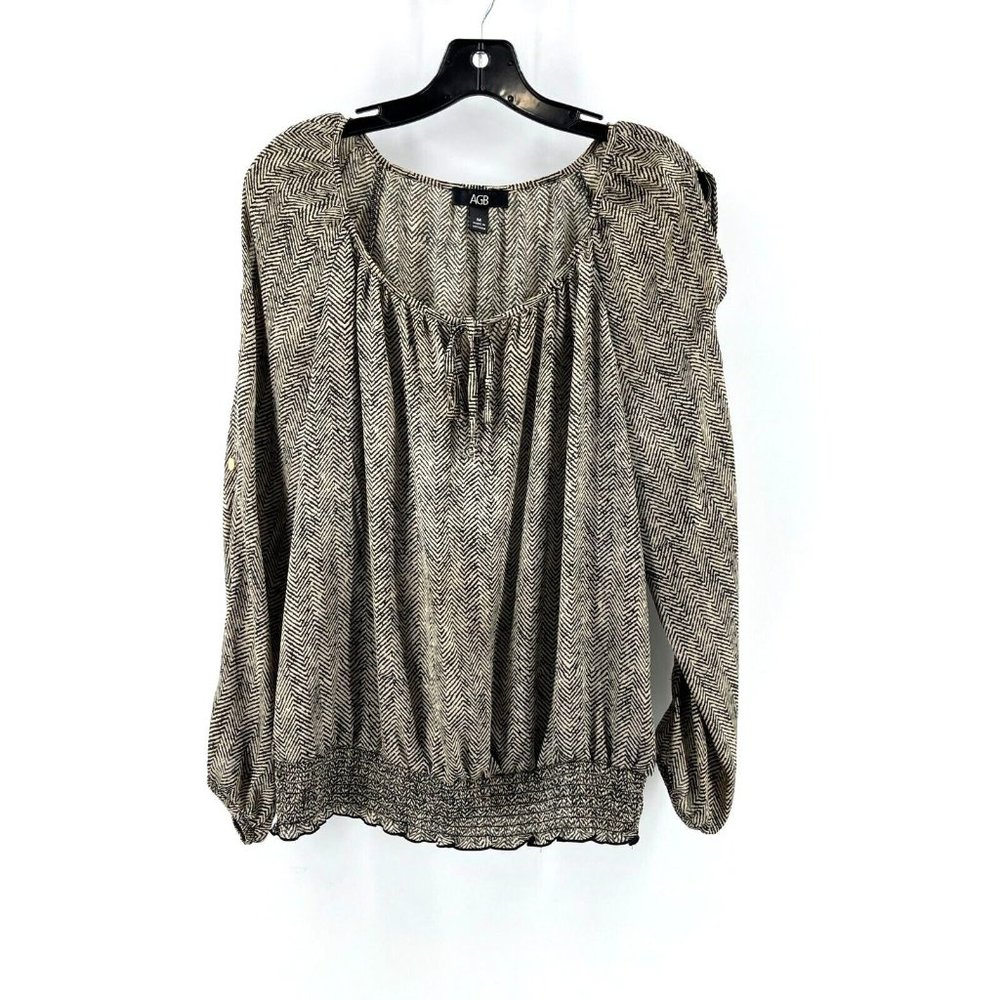 AGB Women's Long Sleeve Lightweight Animal Striped Print Top Shirt Blouse Size M